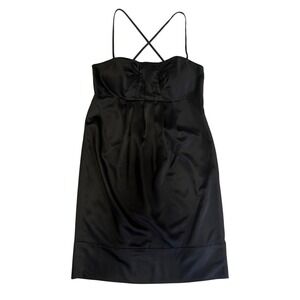 BCBG Paris Womens Size 10 Black Satin Cocktail Dress Strappy Formal Party LBD